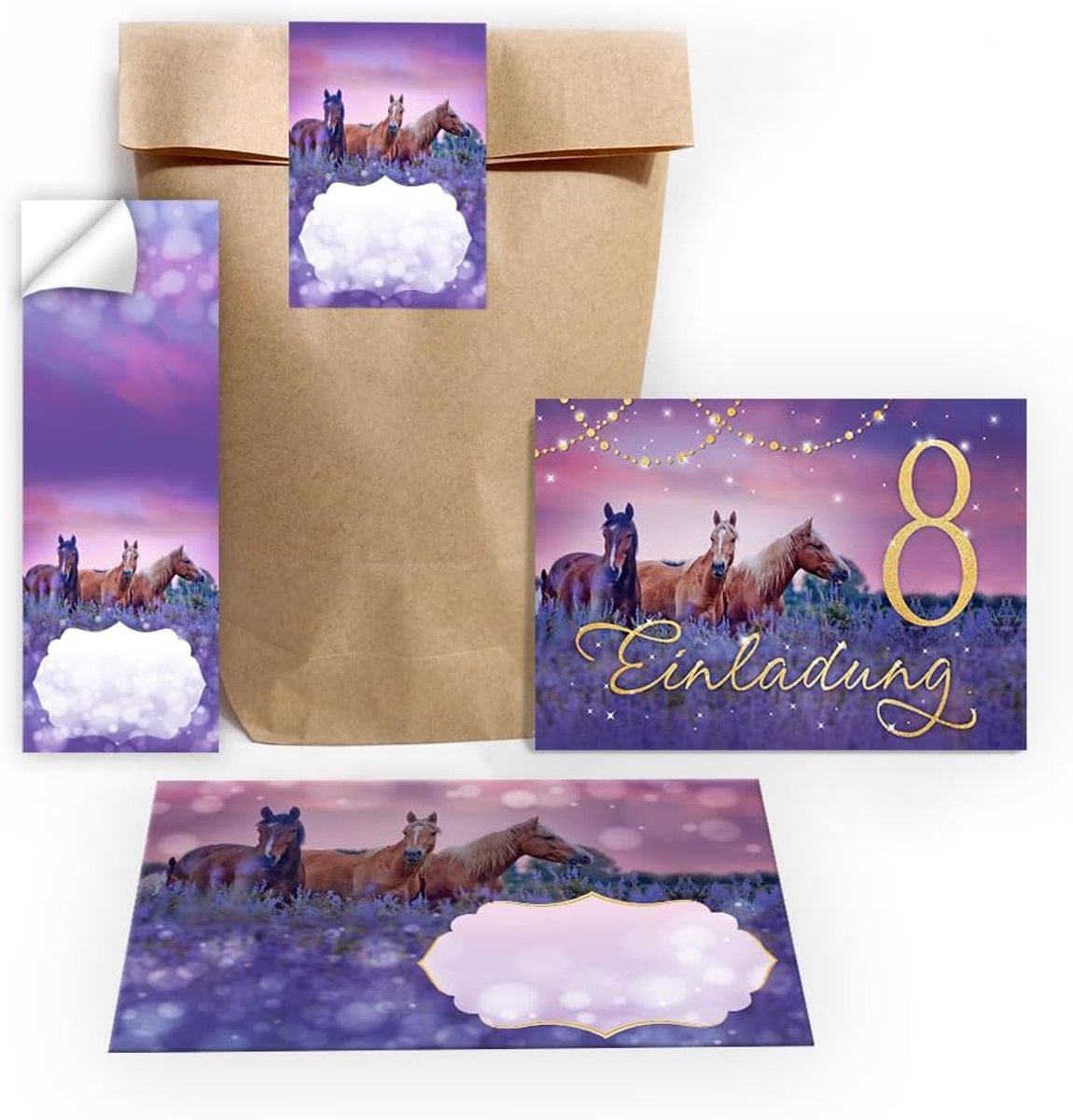 uitnodigingen 8e verjaardag meisje - paarden thema - inclusief enveloppen en stickers - perfect voor feest - ShopVlot
