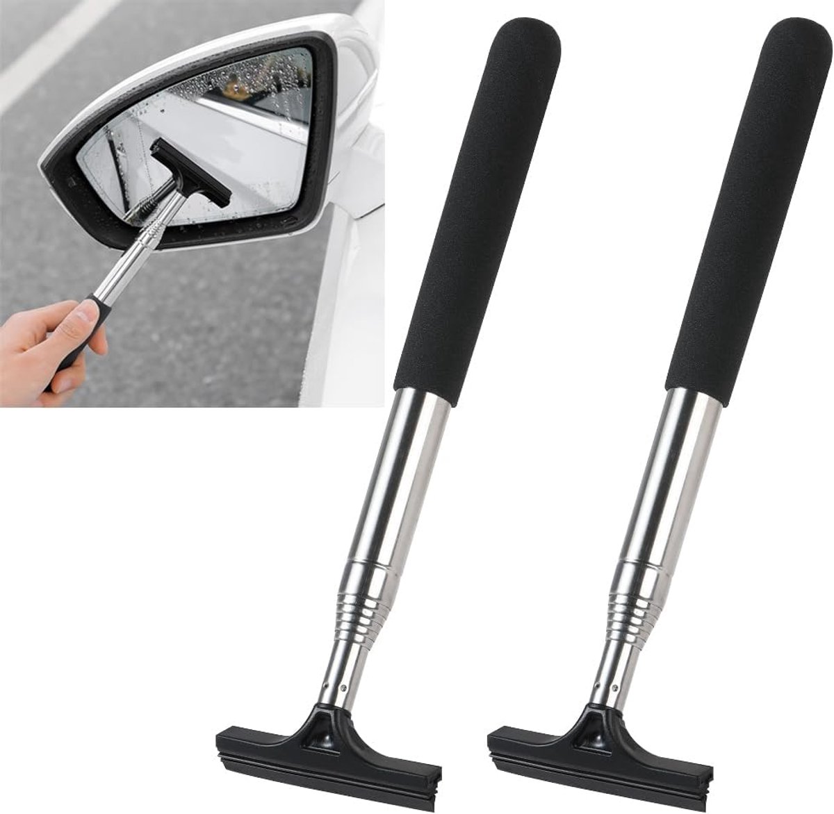 SnelShoppen - 2 Stuks Professionele Intrekbare Zijspiegelwisser - Telescopische Raamtrekker Auto - Draagbare Autoaccessoires voor Achteruitkijkspiegel