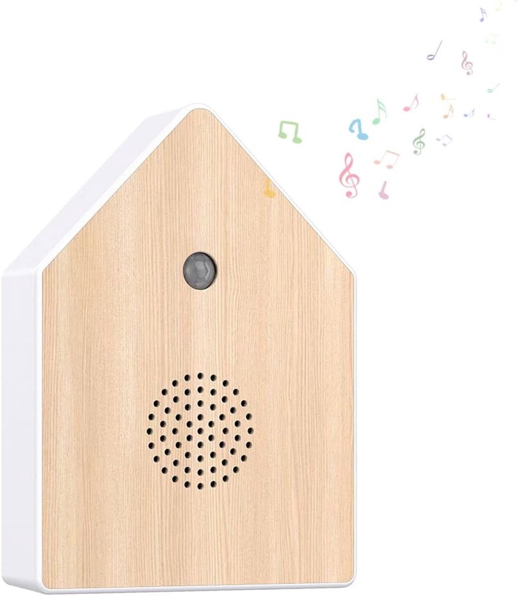SnelShoppen - Vogeltjilp Bewegingsmelder met Wandhouder - Natuurgeluiden Box voor Ontspanning in Toilet, Badkamer, Spa en Gasten - Origineel Design -