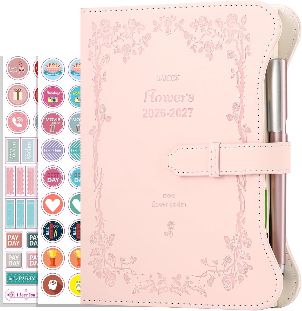 SnelShoppen - Academisch Dagboek 2026-2027 A5 Dagen per Pagina, 13 Maanden Planner, Organisator Notitieboek, Inclusief Pen en Stickers, Roze