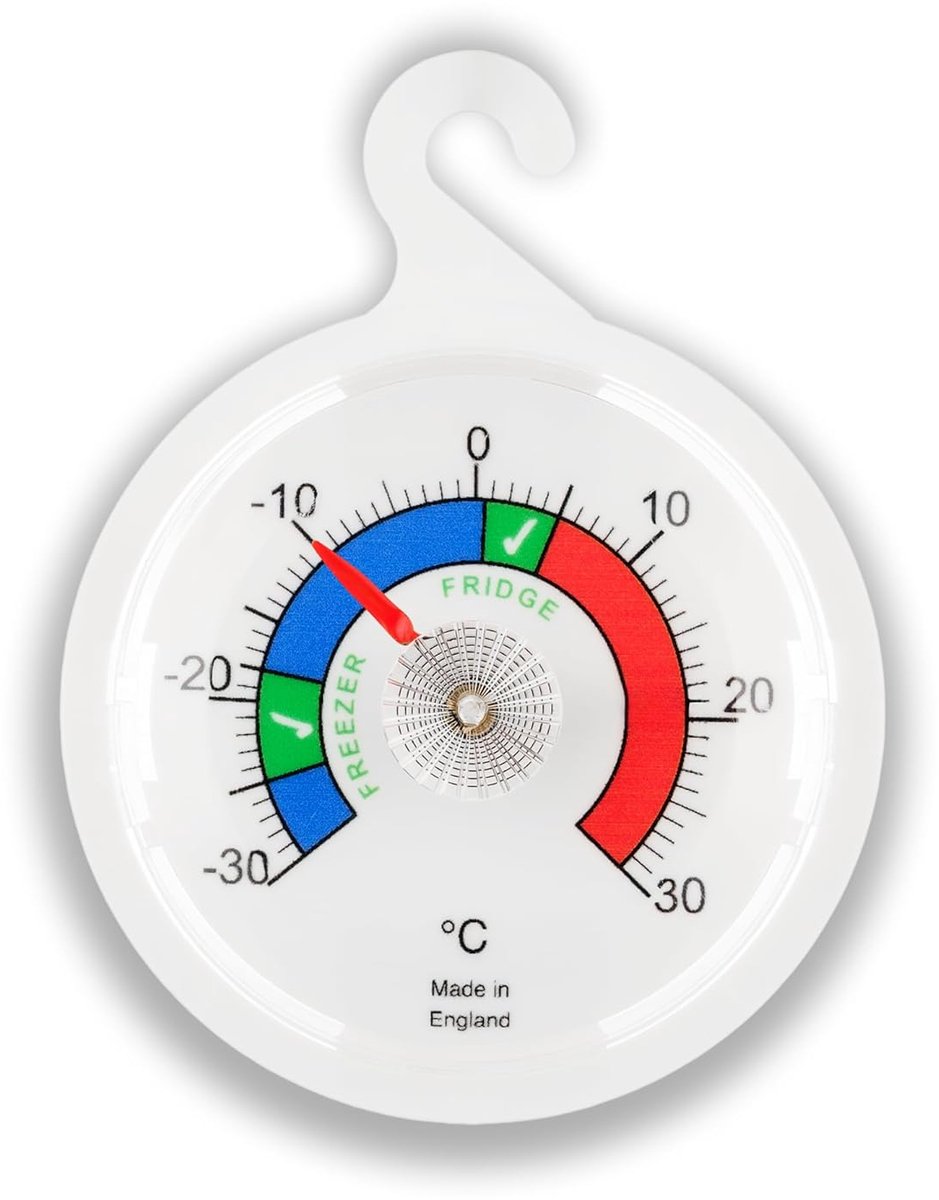 SnelShoppen - Fridge / Freezer Thermometer 65mm Dial - Kleurgecodeerde Zones - Ideaal voor Thuis, Cafés, Restaurants en Bars - Temperatuur Bereik -30°