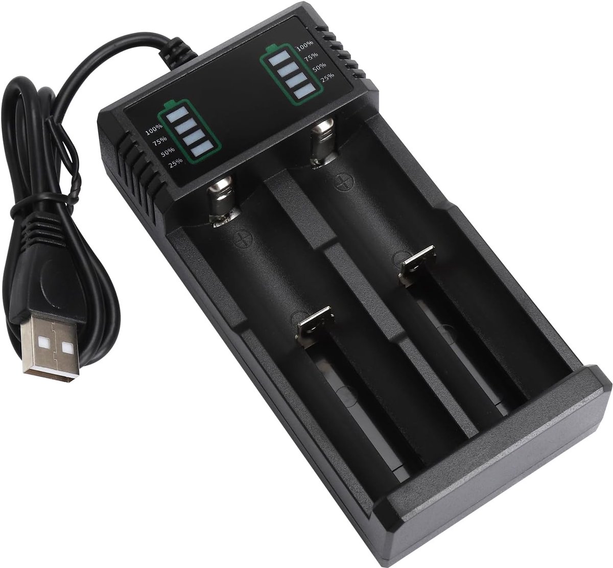 SnelShoppen - Dubbele Wastafel Acculader voor 21700, 16850, 26650, 18500, 14500, 26700 Batterijen - 3,7V Li-ion Oplader met LED-Display voor Thuis en