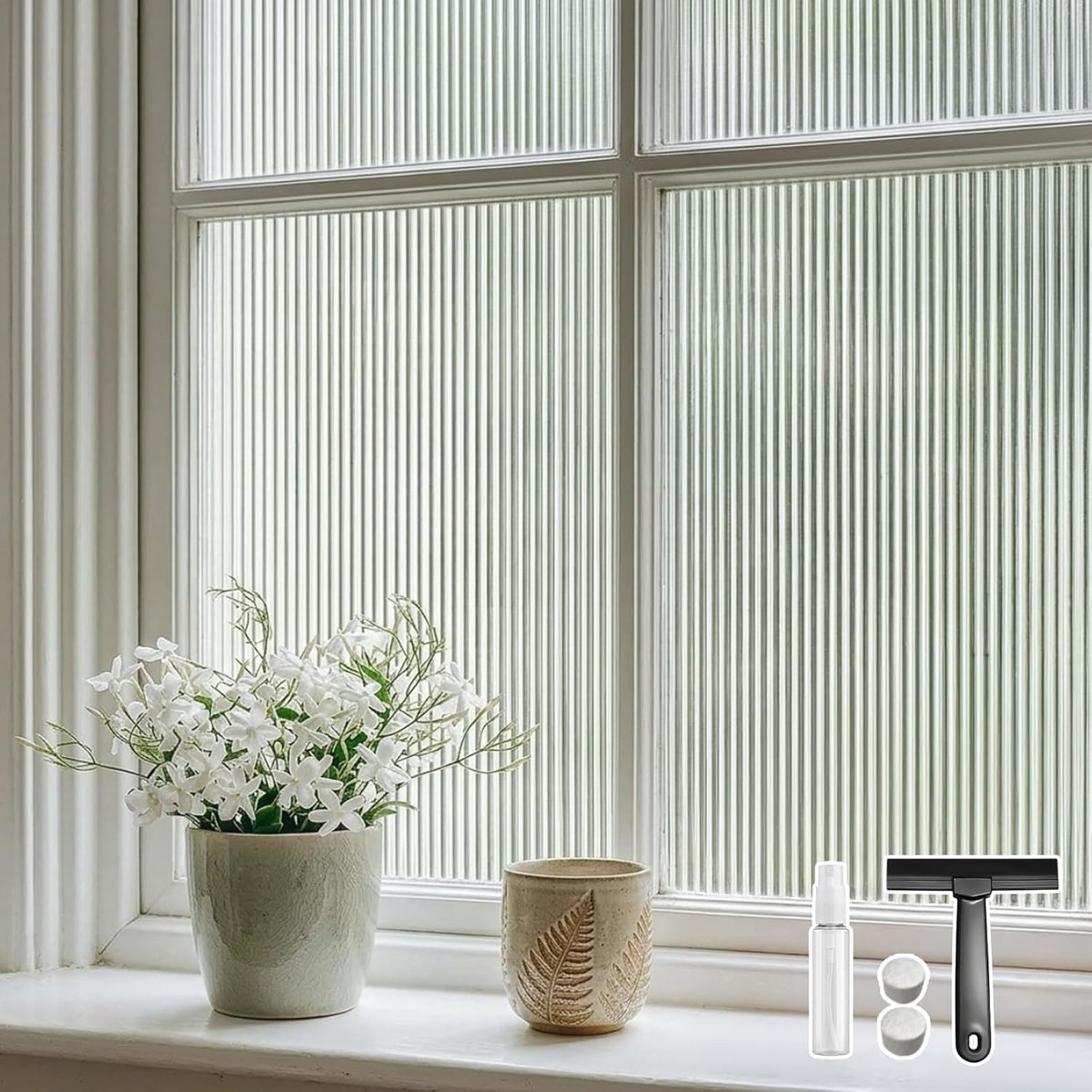 SnelShoppen - Window Film Privacy Screen - Rietpatroon - Ribbelglas Effect - Blackout Film - Electrostatische UV Bescherming voor Kantoor en Keuken -
