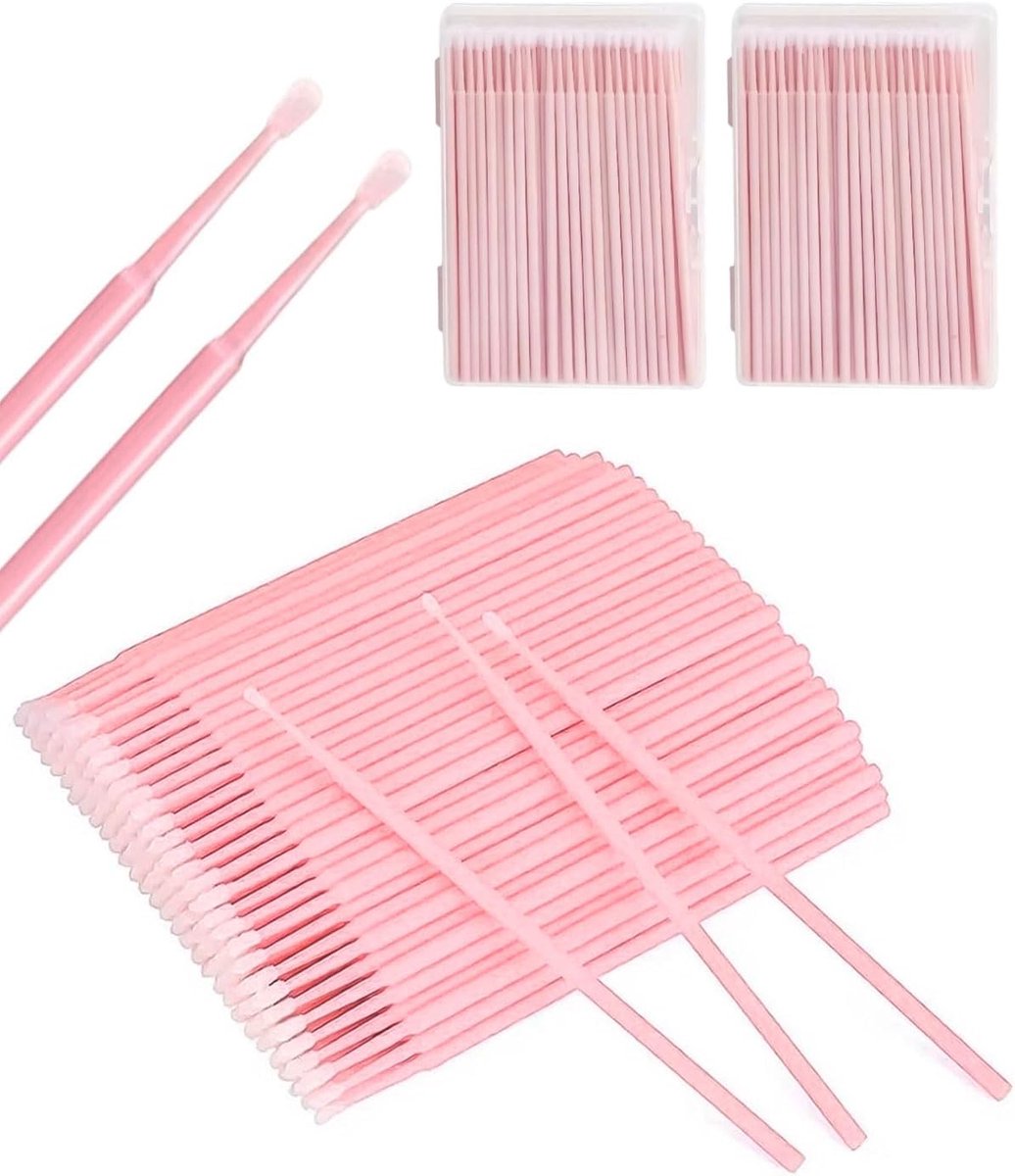 micro-applicatorkwasten 300 stuks - roze - voor make-up en wimperverlengingen - ideaal voor nauwkeurige applicatie - ShopVlot