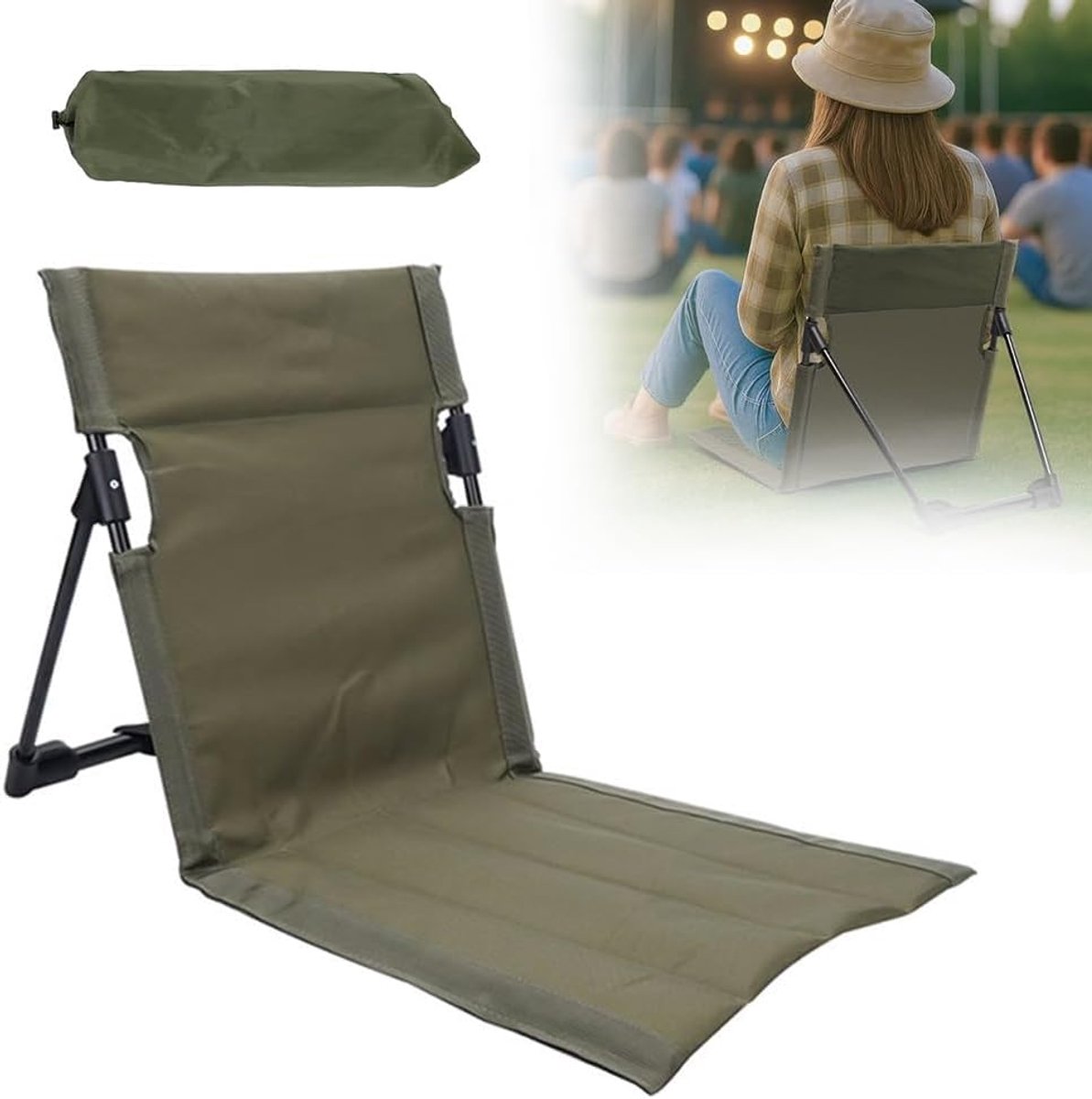 SnelShoppen - Vloerstoel met Rugsteun - Draagbare Strandstoel, Opvouwbaar, Strandklapstoel, Comfortabel Kussen, 600D Oxford, Aluminium Frame voor Tuin