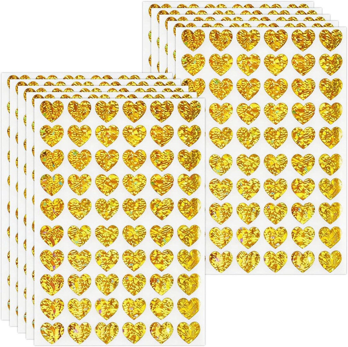 SnelShoppen - 600 Gouden Glitterhartstickers - Zelfklevende Hartjesstickers - Perfect voor Plakboeken, Fotoalbums, Enveloppen - 10 Vellen van 60 Stick