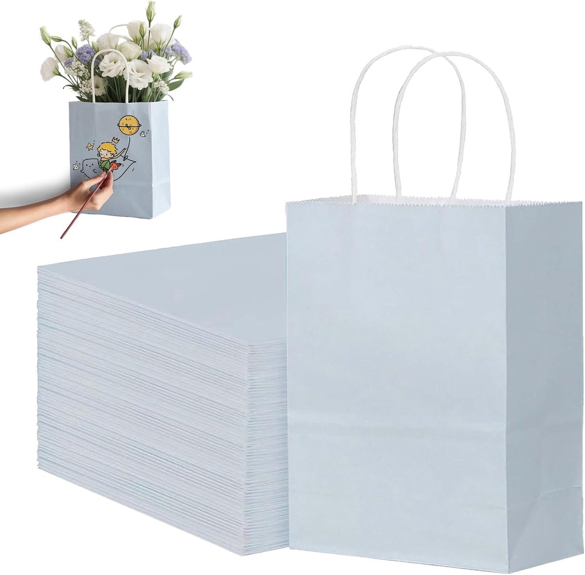 Papieren Tassen met Handgrepen - Grijze Papieren Tassen - Herbruikbaar - Ideaal voor Cadeaus - ShopVlot