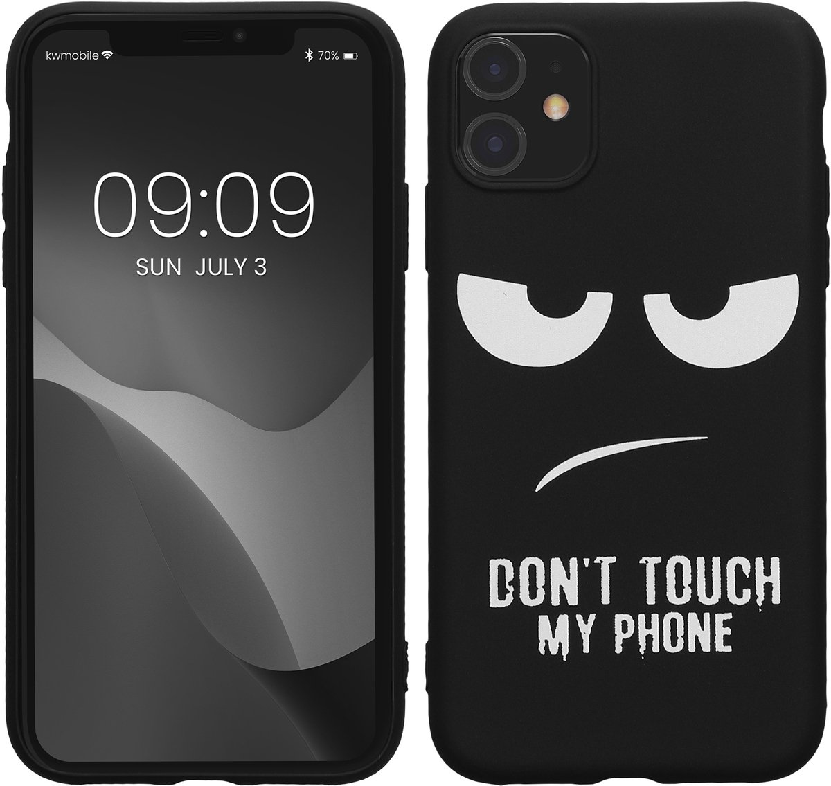 kwmobile telefoonhoesje geschikt voor Apple iPhone 11 - Hoesje voor smartphone in wit / zwart - Backcover van TPU - Don't Touch My Phone design