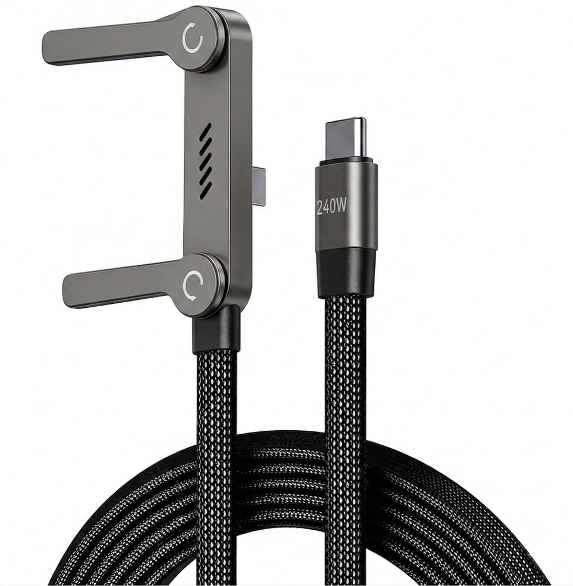 USB C naar USB C kabel 1,5 m, snellaadkabel PD 240 W, 480 Mbps gegevensoverdracht, gevlochten kabel met geïntegreerde - ShopVlot