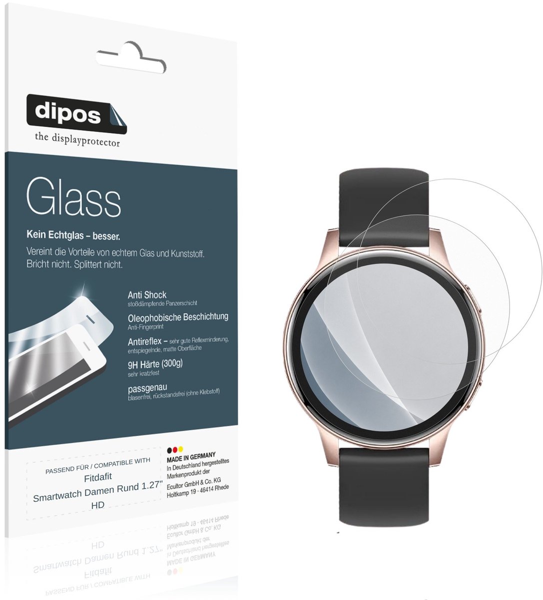 dipos – 2x Matte Pantserfolie geschikt voor Fitdafit Smartwatch Damen Rund 1.27" HD | 9H Screenprotector