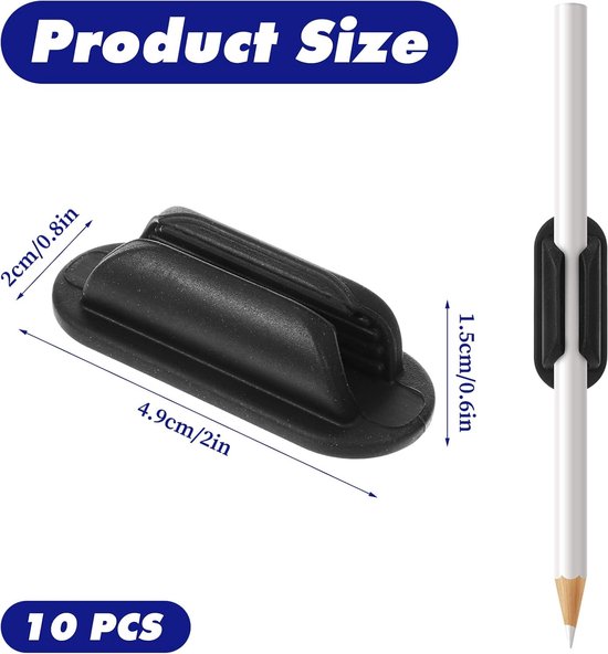 SnelShoppen - 10x Zelfklevende Potloodhouders voor Bureau, Siliconen Stylus Pen Organizer voor Muur, Clipboard, Kantoorbenodigdheden, Zwart, Kindvrien — afbeelding 5