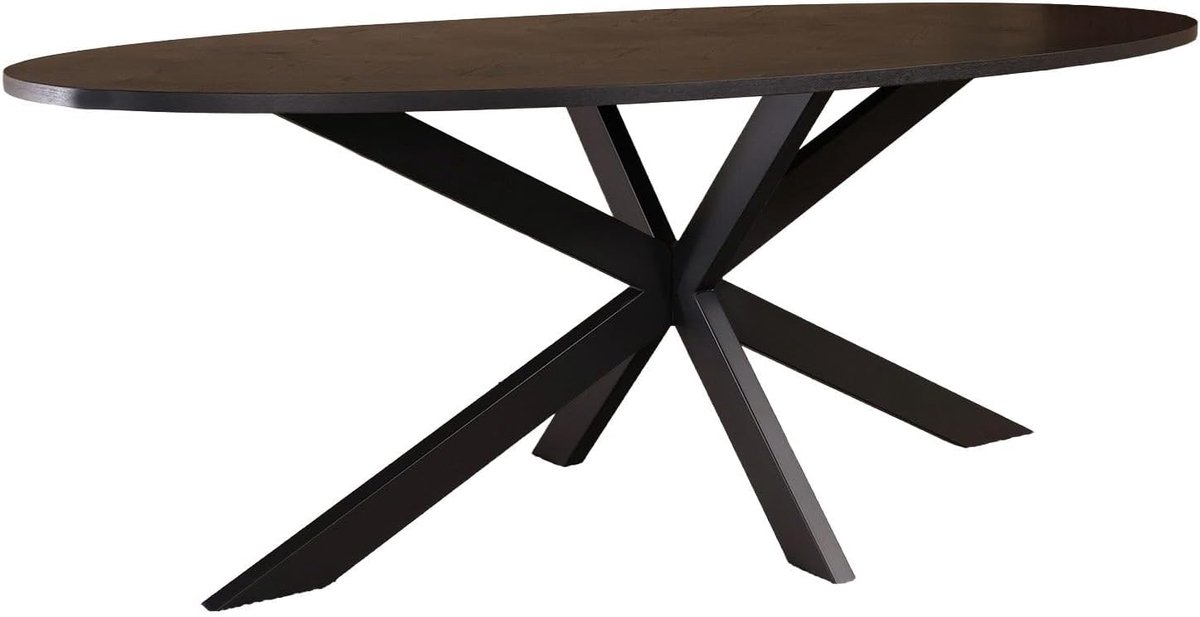 Eettafel ovaal visgraat 210cm Obie zwart ovale tafel MDF eetkamertafel