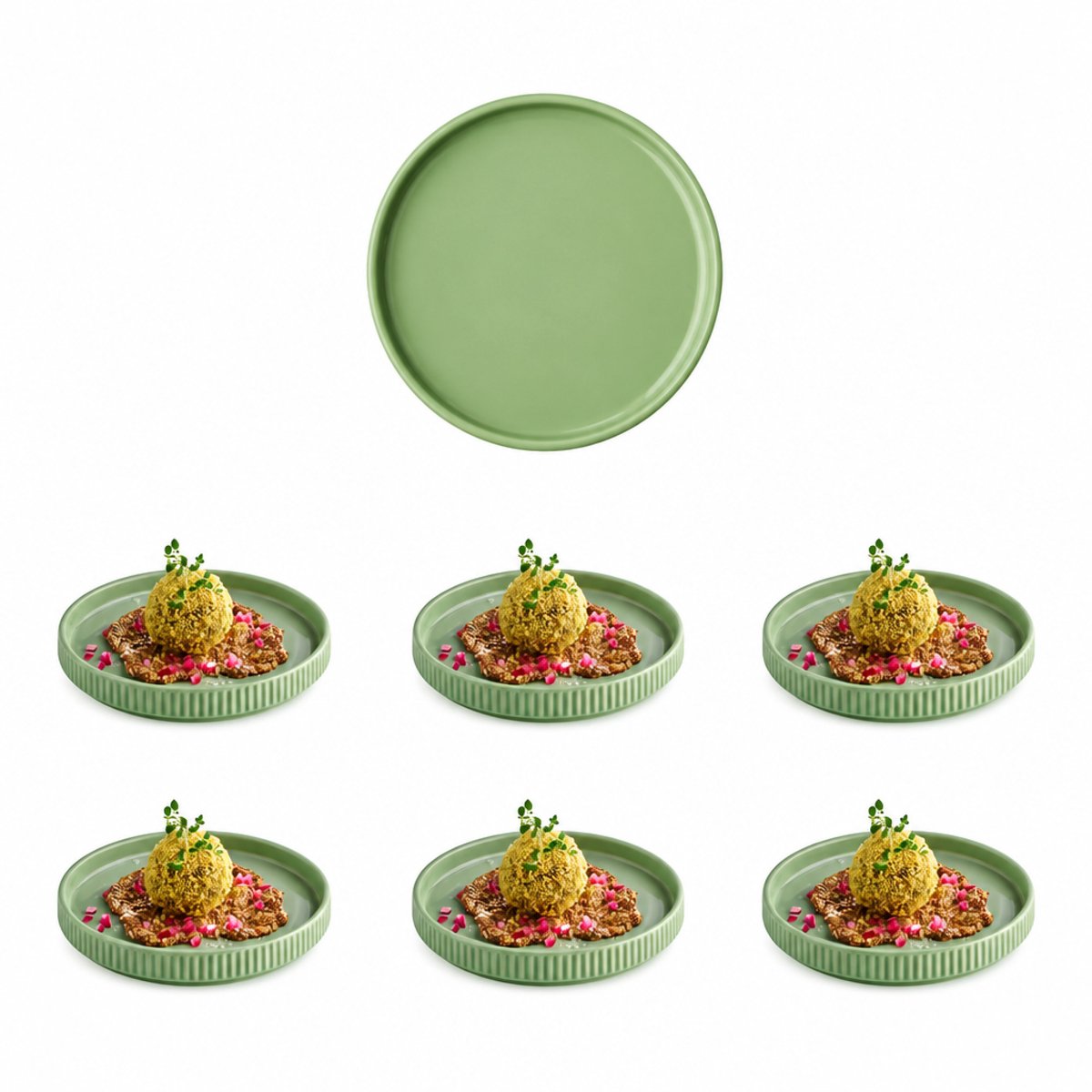 APS The Grid Dinerbord - Bordenset - Porseleine borden - Stapelbaar - Salie Groen - 16 cm (6 stuks)