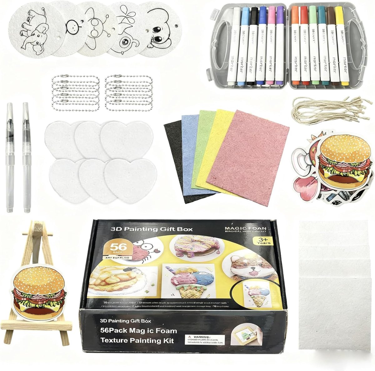 Vulevirtue Schuimstructuur schilderpapier voor kinderen, 56-delig, 3D-schuimschilderset met 21 schuimrubberen textuur - ShopVlot