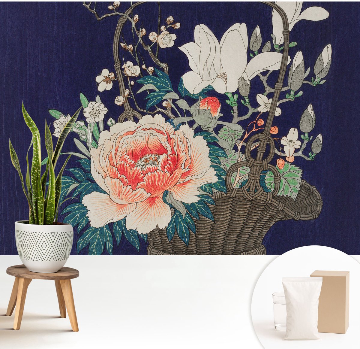 Wallfluent Fotobehang - Marine Vliesbehang - 208x146 cm - Bloemenmand Muurschildering - Gang behang Bloemen En Planten - Fotobehang Vlies - Slaapkamer behang