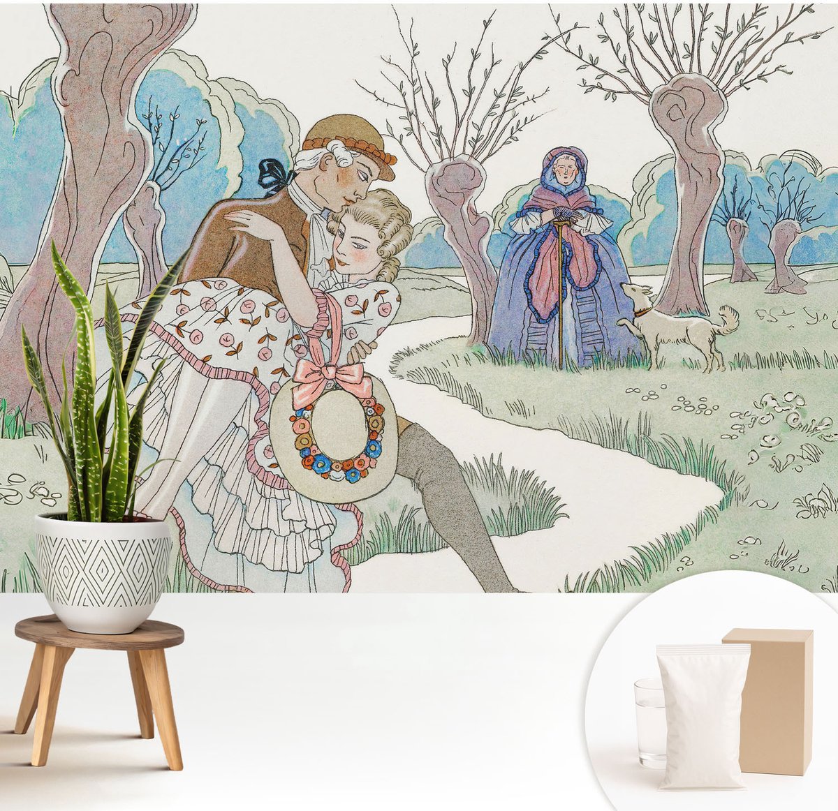 Wallfluent Fotobehang - Wit Vliesbehang - 208x146 cm - Romantische Scène Muurschildering - Gang behang Deel - Fotobehang Vlies - Slaapkamer behang