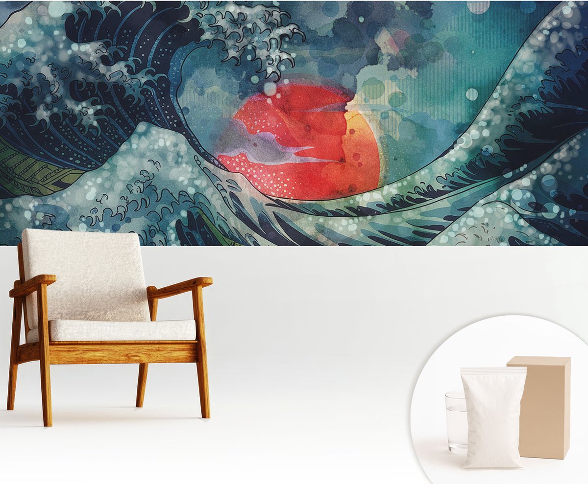 Wallfluent Fotobehang - Blauw Vliesbehang - 250x104 cm - Oceanisch Oosten Muurschildering - Slaapkamer behang Deel - Fotobehang Vlies - Slaapkamer behang