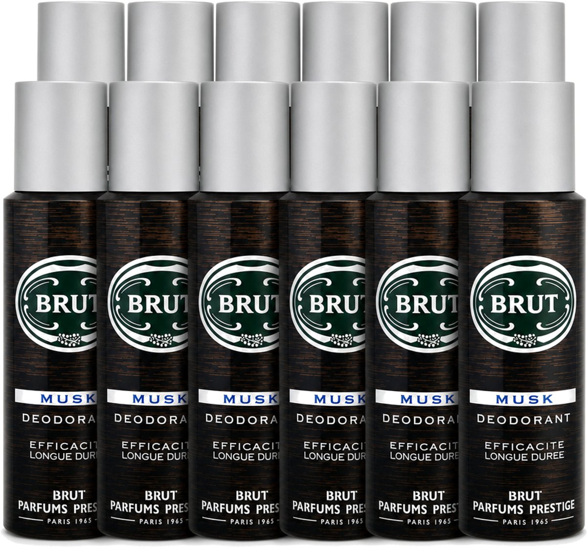 12 x Brut - Deodorant - Spray - Musk - Klassieke mannengeur - 200ml - Voordeelverpakking - 12 stuks