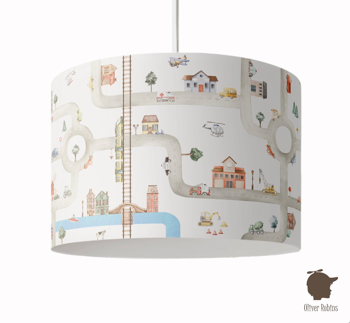 Hanglamp City of Vehicles Oliver Robins-lamp-kinderkamer-autoweg-auto's-incl pendel, E27