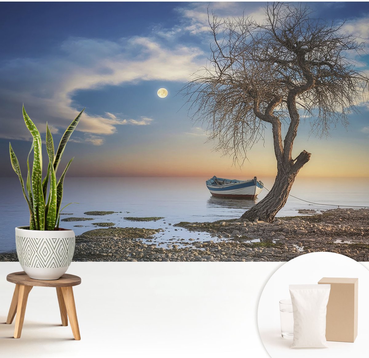 Wallfluent Fotobehang - Blauw Vliesbehang - 208x146 cm - Een Vredig Landschap Muurschildering - Gang behang Landschappen - Fotobehang Vlies - Gang behang