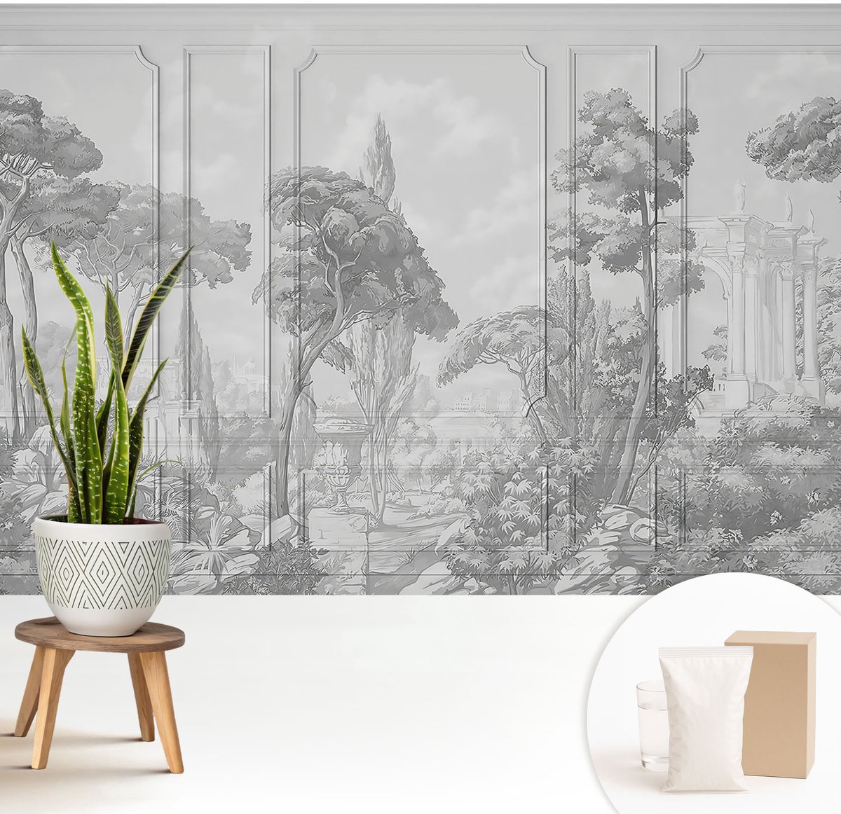 Wallfluent Fotobehang - Grijs Vliesbehang - 208x146 cm - Atmosferische Aard Muurschildering - Slaapkamer behang Landschappen - Fotobehang Vlies - Gang behang