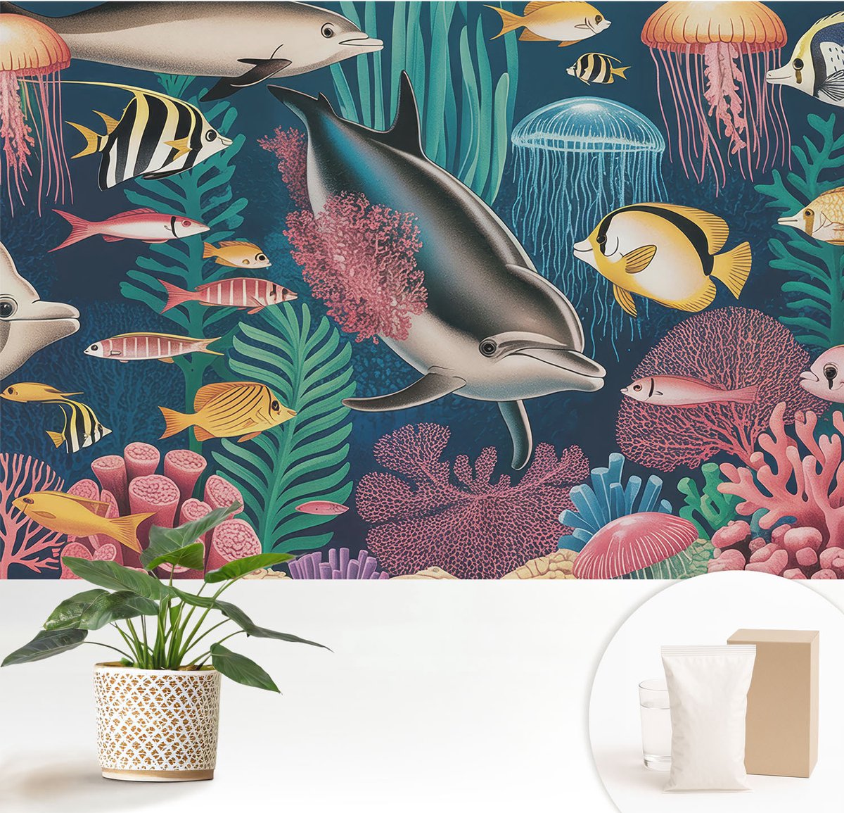 Wallfluent Fotobehang - Marine Vliesbehang - 152x104 cm - Onderwaterfauna Muurschildering - Slaapkamer behang Dieren - Fotobehang Vlies - Slaapkamer behang