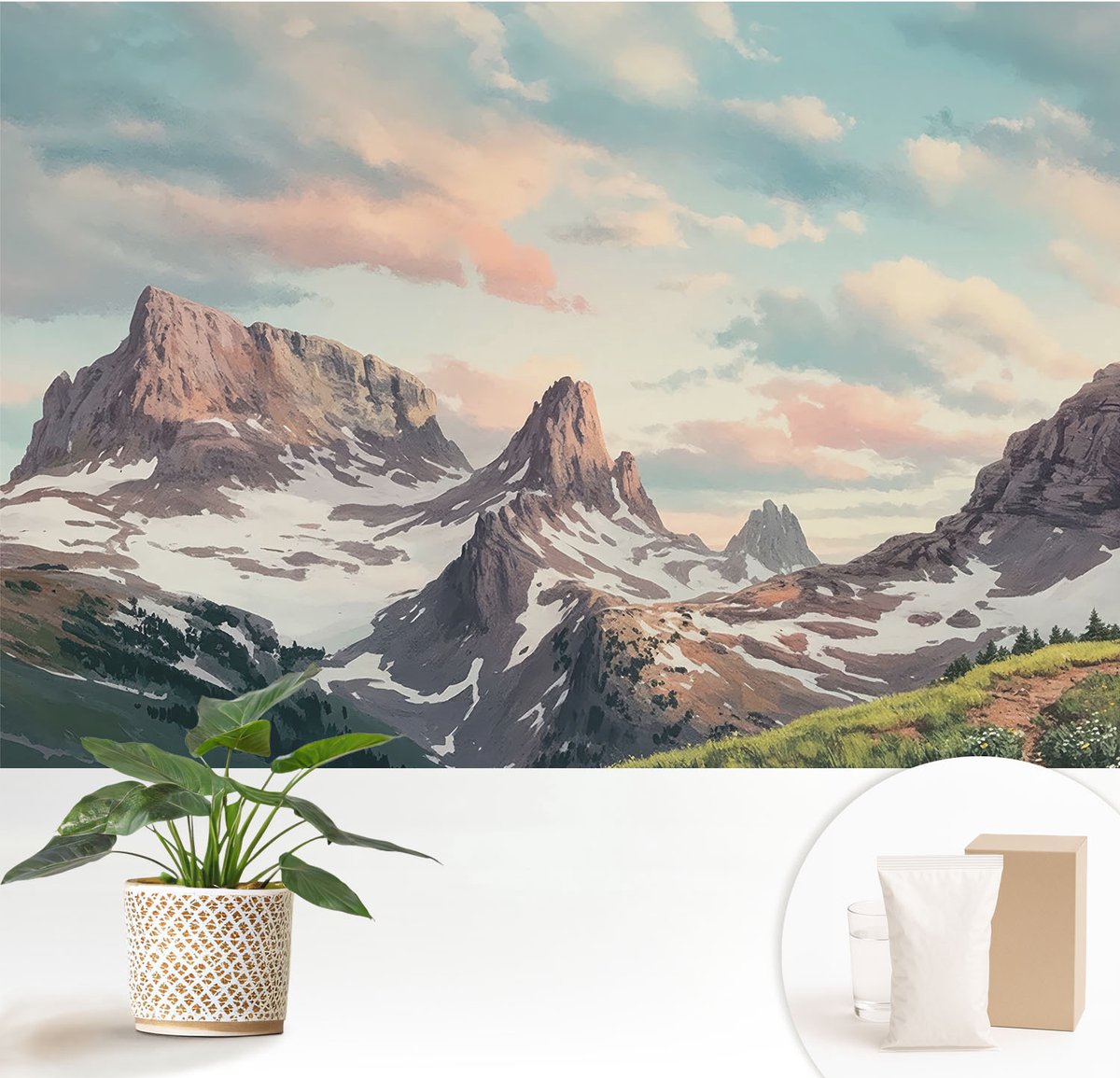 Wallfluent Fotobehang - Blauw Vliesbehang - 152x104 cm - Bergpanorama Fotobehang Vlies - Hal behang Landschappen - Muurschildering - Hal behang