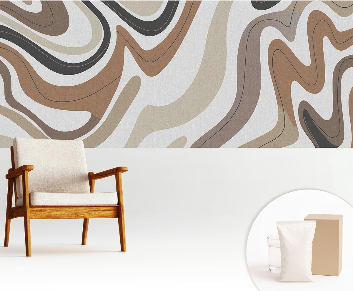 Wallfluent Fotobehang - Beige Vliesbehang - 250x104 cm - Harmonieuze Golven Fotobehang Vlies - Hal behang Abstractie - Muurschildering - Woonkamer behang