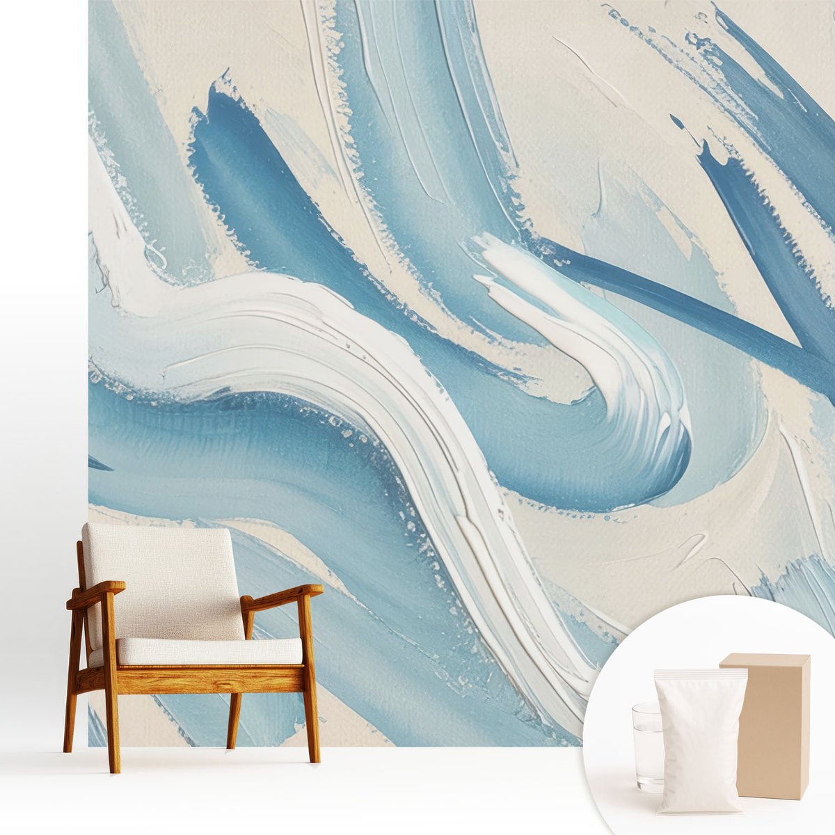 Wallfluent Fotobehang - Blauw Vliesbehang - 250x250 cm - Abstracte Streken Fotobehang Vlies - Hal behang Abstractie - Muurschildering - Hal behang