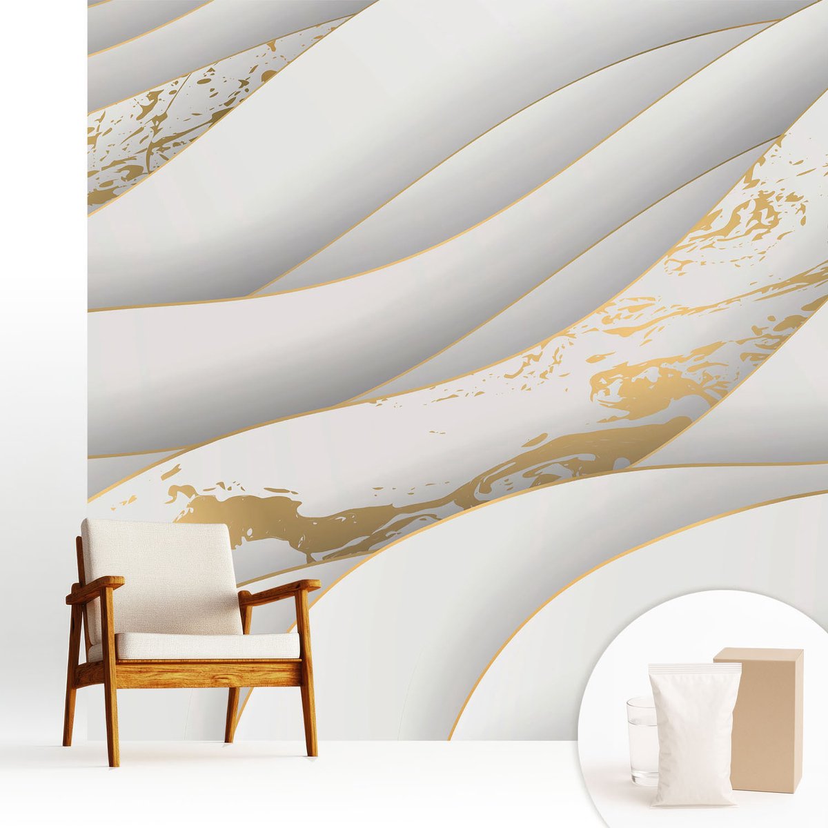 Wallfluent Fotobehang - Wit Vliesbehang - 250x250 cm - Dynamische Patronen Muurschildering - Slaapkamer behang Abstractie - Fotobehang Vlies - Gang behang