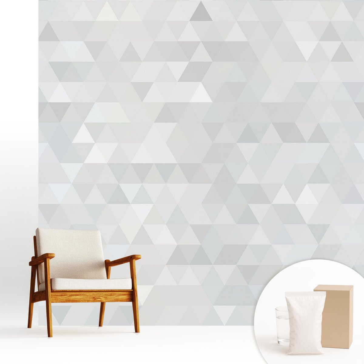 Wallfluent Fotobehang - Wit Vliesbehang - 250x250 cm - Grijs Patroon Fotobehang Vlies - Woonkamer behang Achtergronden En Patronen - Muurschildering - Hal behang