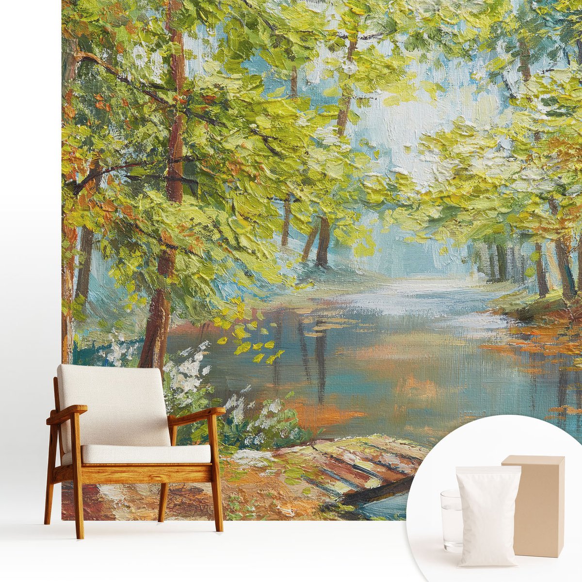 Wallfluent Fotobehang - Groente Vliesbehang - 250x250 cm - Idyllisch Meer Fotobehang Vlies - Woonkamer behang Landschappen - Muurschildering - Woonkamer behang