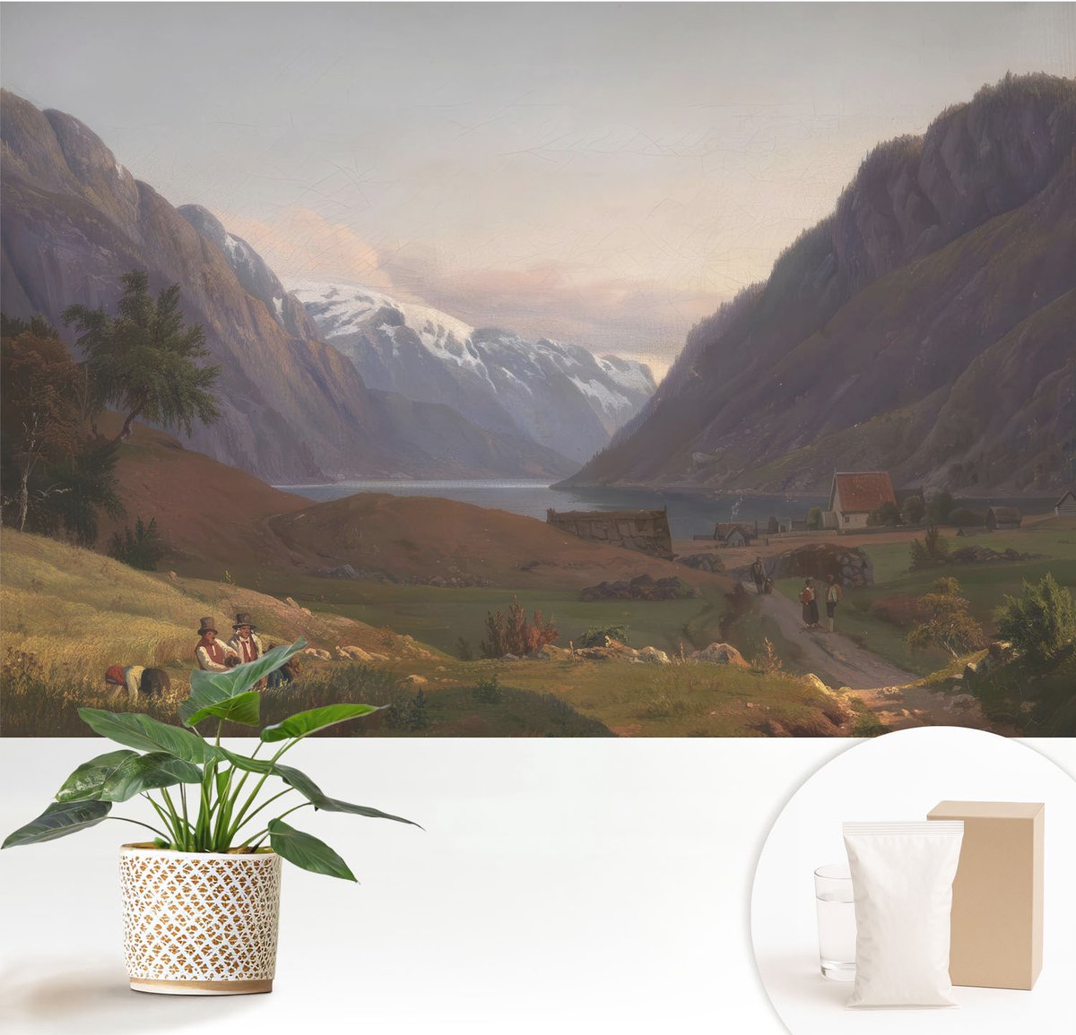 Wallfluent Fotobehang - Wit Vliesbehang - 152x104 cm - Bergpanorama Fotobehang Vlies - Hal behang Landschappen - Muurschildering - Woonkamer behang
