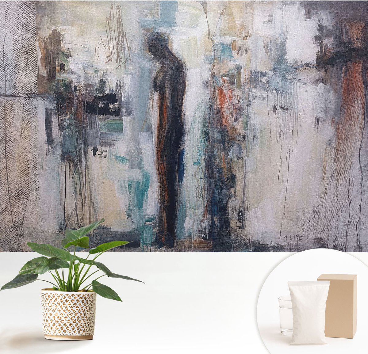 Wallfluent Fotobehang - Wit Vliesbehang - 152x104 cm - Mysterieuze Figuur Muurschildering - Slaapkamer behang Deel - Fotobehang Vlies - Slaapkamer behang