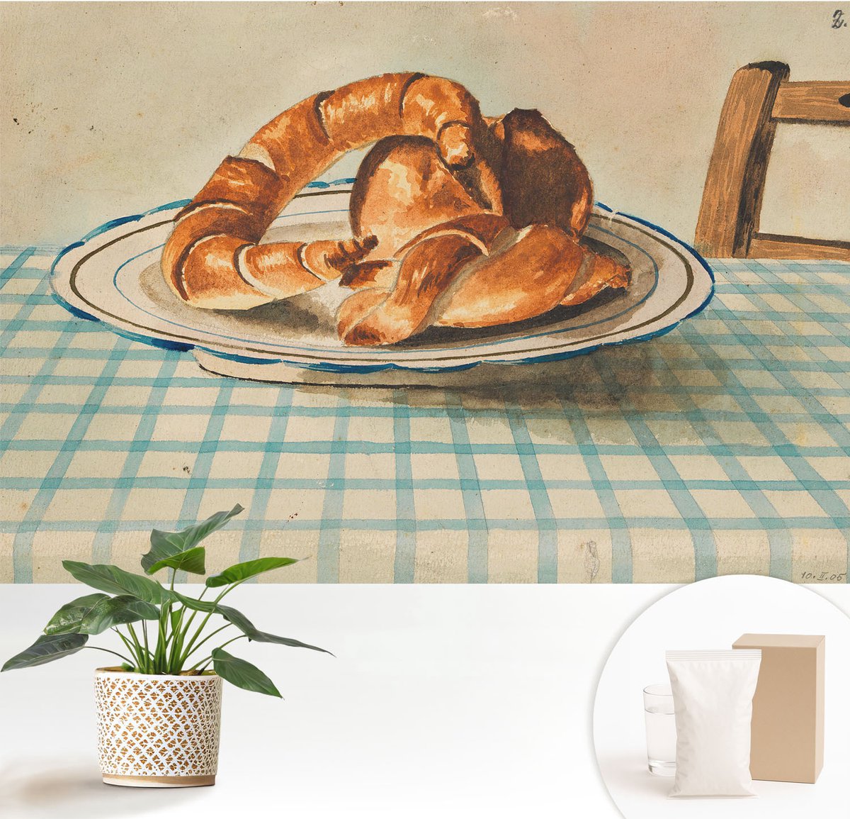 Wallfluent Fotobehang - Bruin Vliesbehang - 152x104 cm - Keukengebakken Producten Fotobehang Vlies - Hal behang Voedsel - Muurschildering - Woonkamer behang