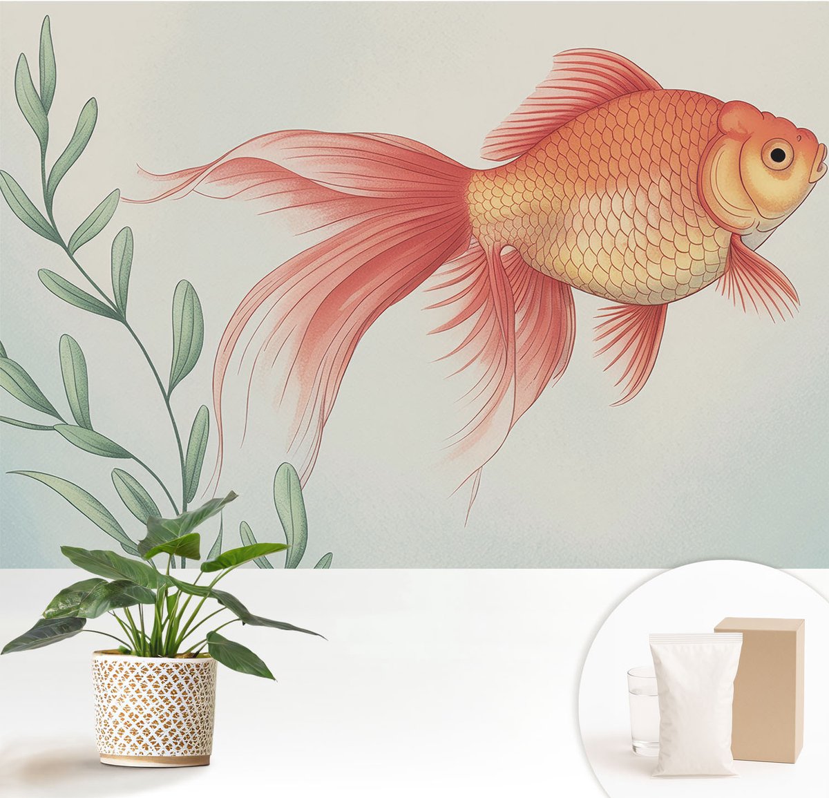 Wallfluent Fotobehang - Oranje Vliesbehang - 152x104 cm - Waterschoonheid Fotobehang Vlies - Hal behang Dieren - Muurschildering - Woonkamer behang