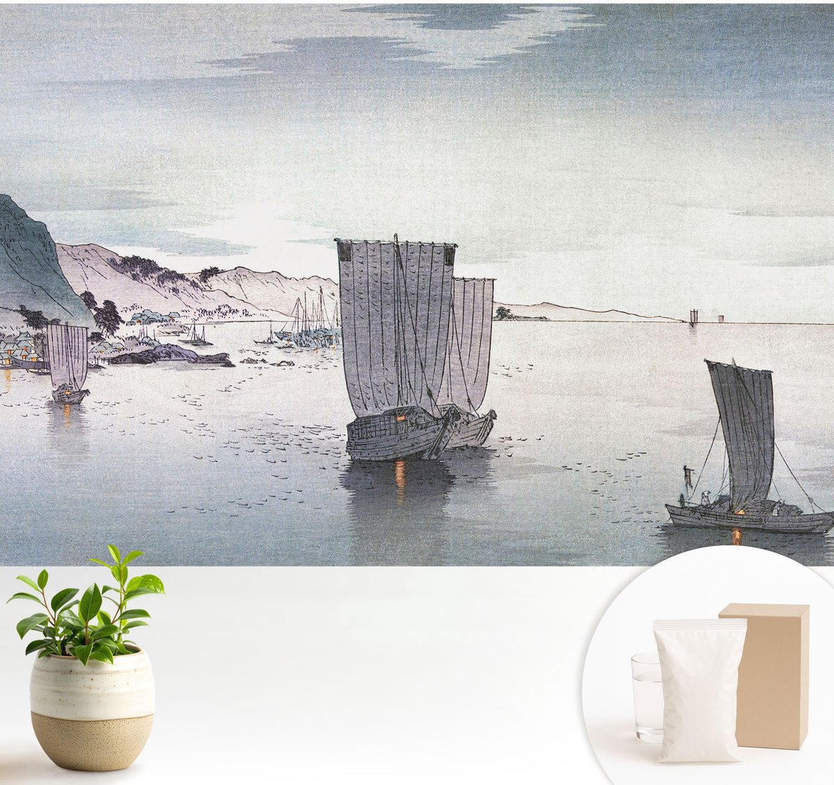 Wallfluent Fotobehang - Grijs Vliesbehang - 104x70 cm - Maritiem Landschap Muurschildering - Gang behang Landschappen - Fotobehang Vlies - Slaapkamer behang