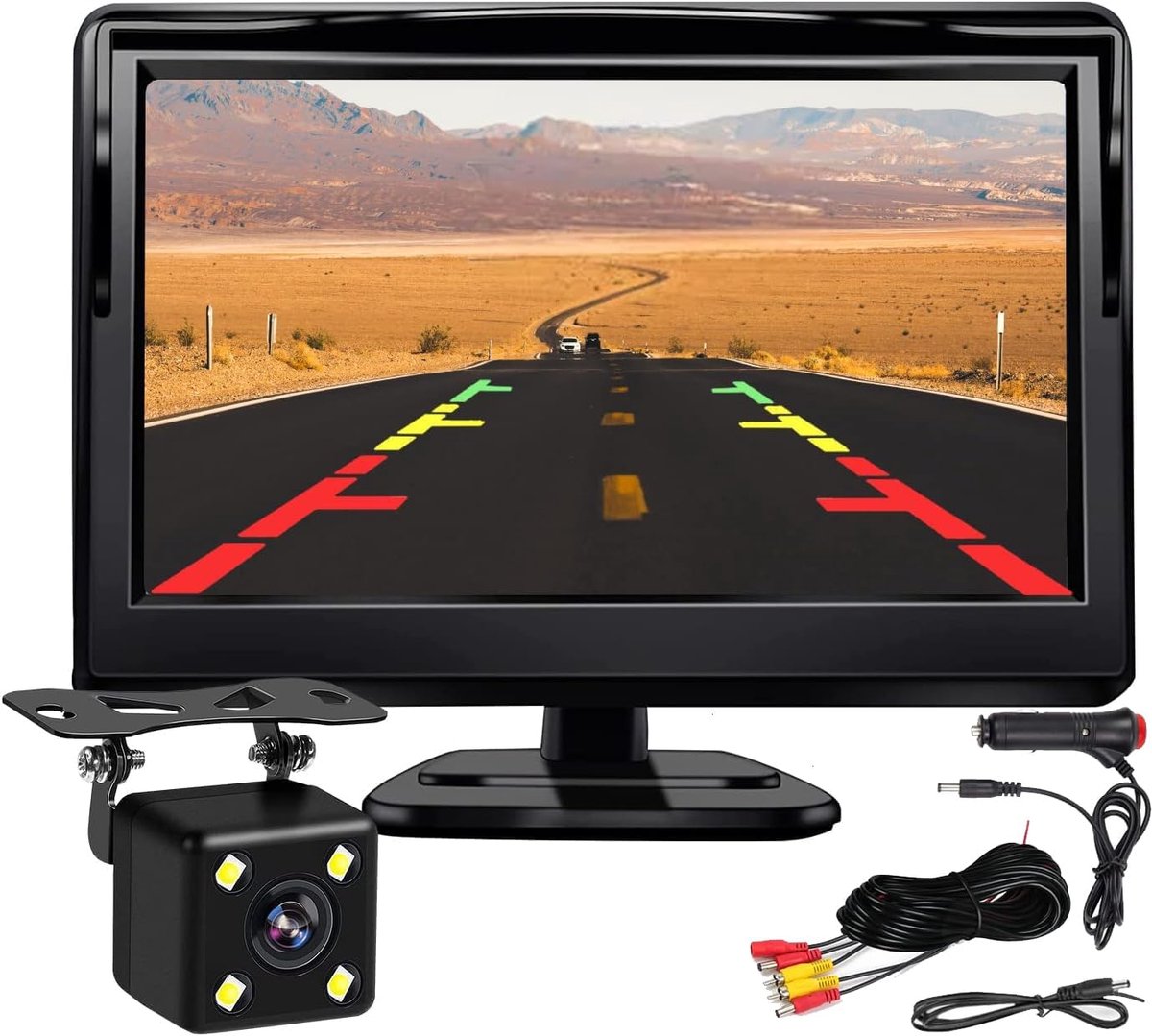 SnelShoppen - 12V-24V HD LCD Monitor met 4 LED Nachtzicht, Waterdichte Achteruitrijcamera, Achteruitrijsysteem voor Auto's, SUV's, Bestelwagens, Picku