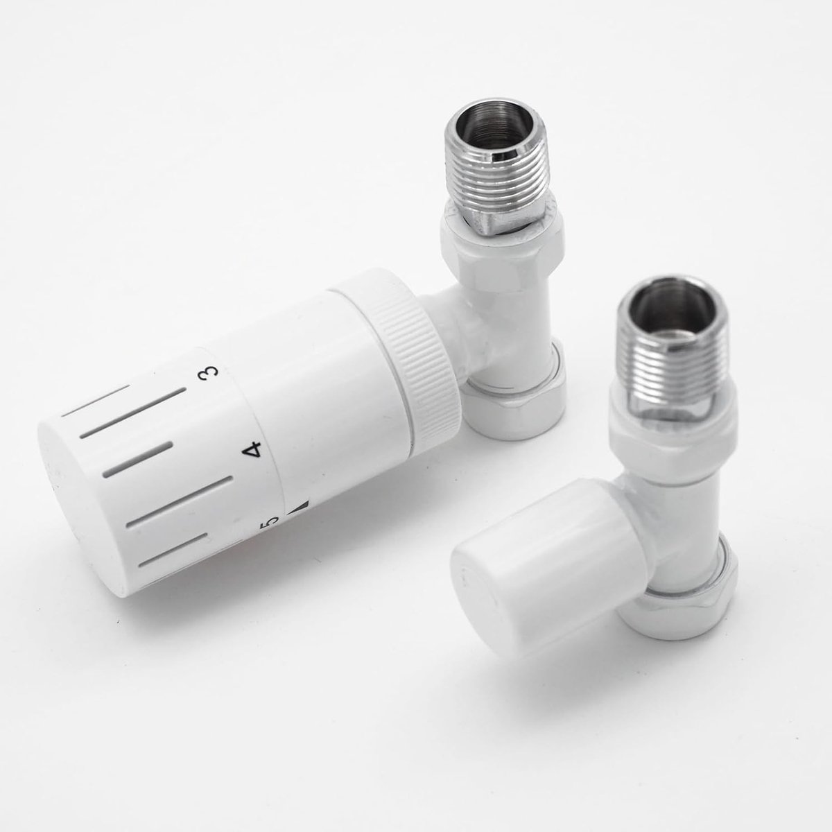 SnelShoppen - Radiator Kranen Set met Thermostaat, 1/2 Inch Koppeling, Hoogwaardige Messing, Zij- en Terugvoerverbinding voor Verwarming