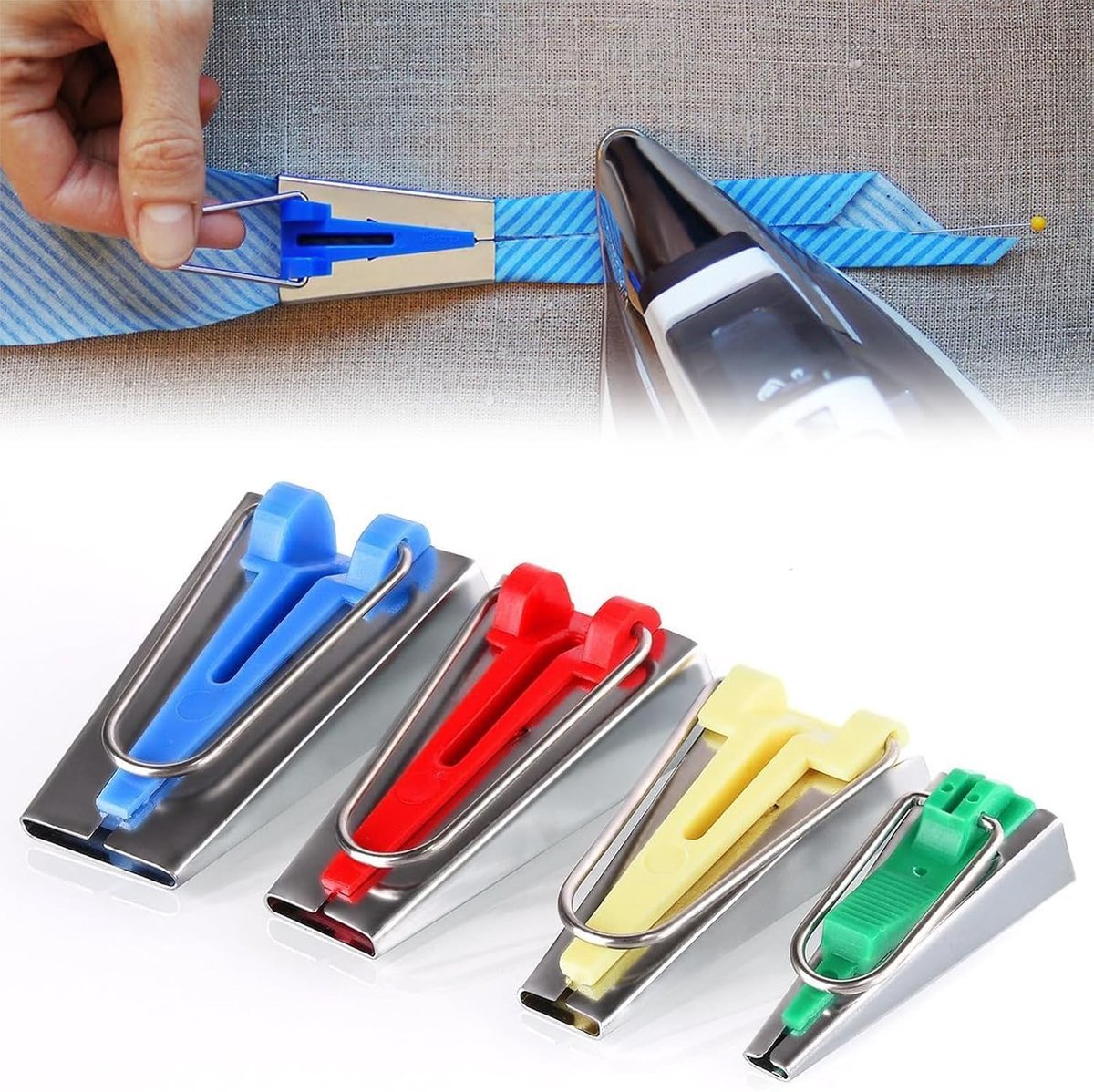 4 stuks biaismachines, naaigereedschap voor bias, bias tape maker, tape maker voor het maken van breedte 6 mm, 9 mm, 12 mm, 18 mm, 25 mm, stoffen stroken in verschillende maten om breedte te maken.