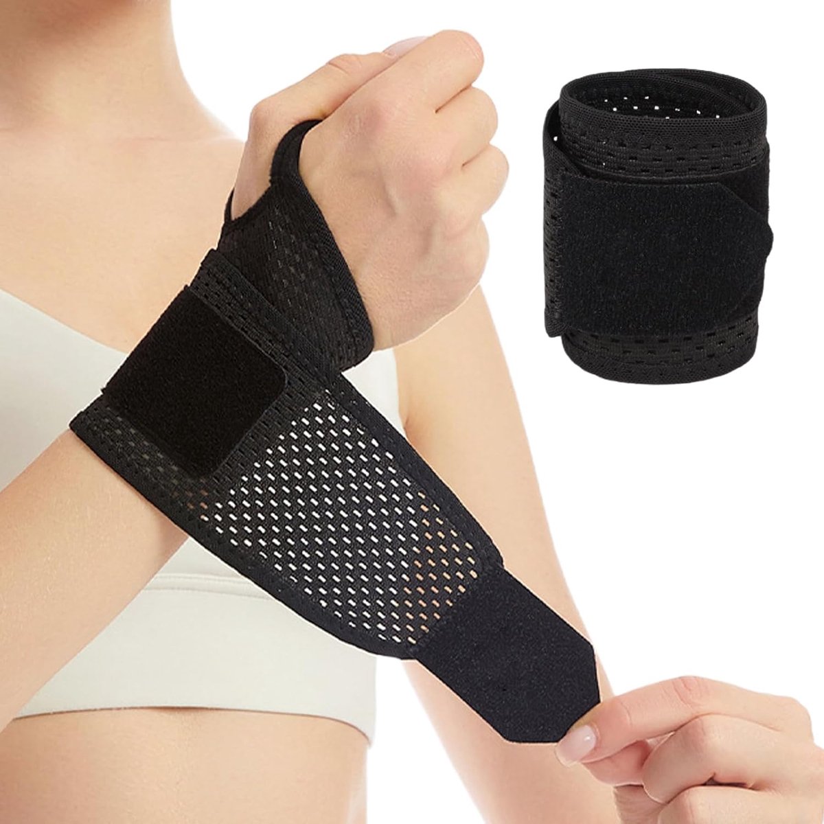 Polsbandage, ademende bandage voor polsverstuikingen voor peesschedeontsteking of sport voor linker- of rechterhand
