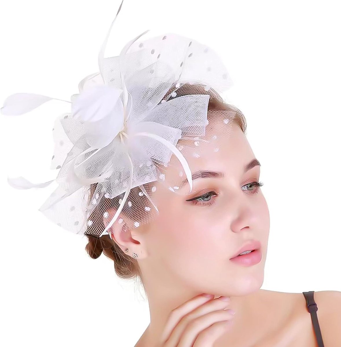 Tovenaar hoed verenkleed hoofdband tovenaar bloem mesh kant clip hoed veer haaraccessoires hoofddeksels voor feest kerk bruiloft cocktail jockey club tovenaar - Roze