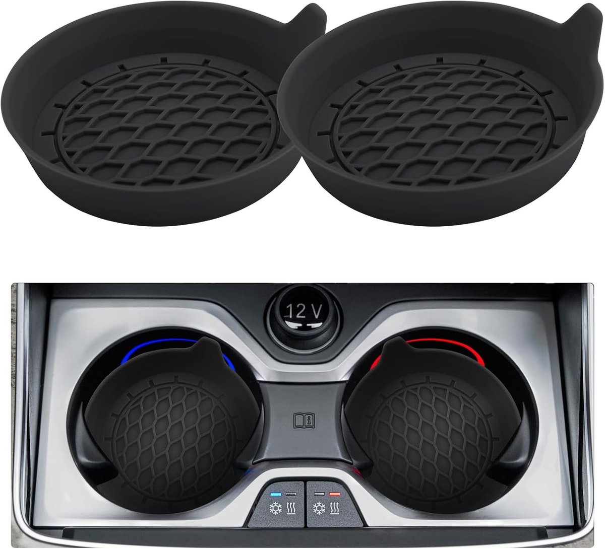 Onderzetters, voor auto, antislip, siliconen bekerhouder, universele maat, auto-interieuraccessoires, waterdichte beschermmatten voor bekers en flessen, 2 stuks (zwart)