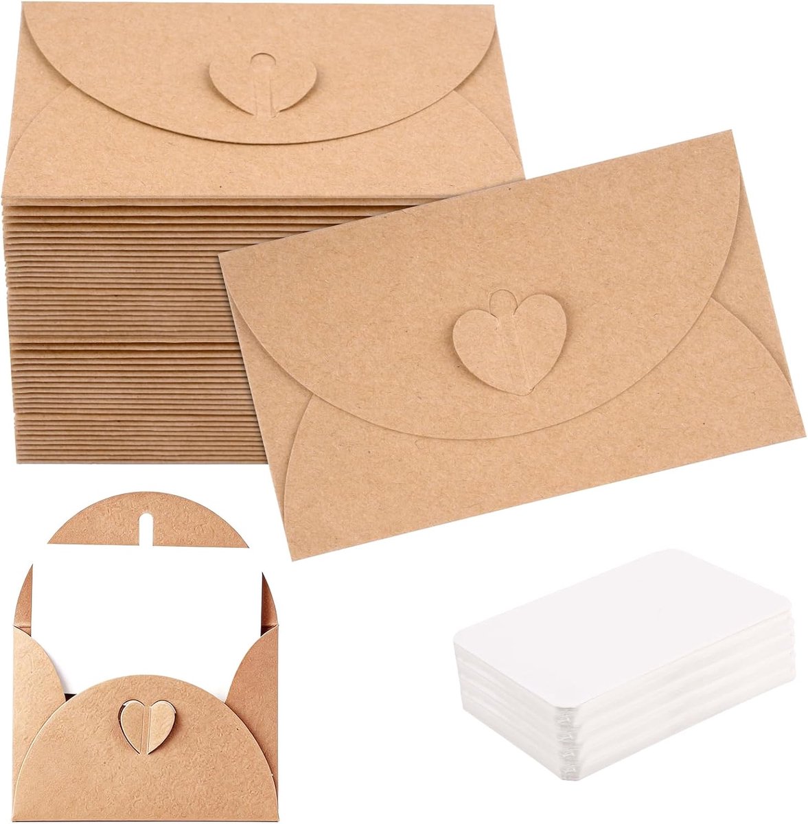 Enveloppen set, 50 stuks kraftpapier enveloppen met 50 blanco kaarten