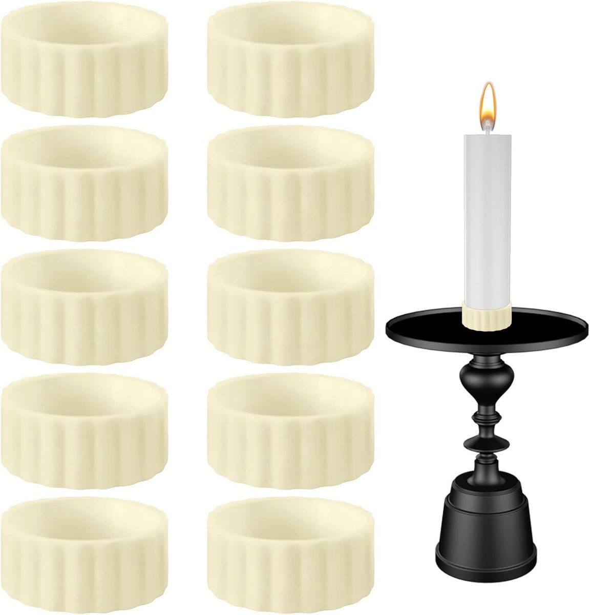 Kaarsenstandaard - Wit - Set van 10 - Antislip Silicone Kaarsenhouders - Voor Diner en Feestjes
