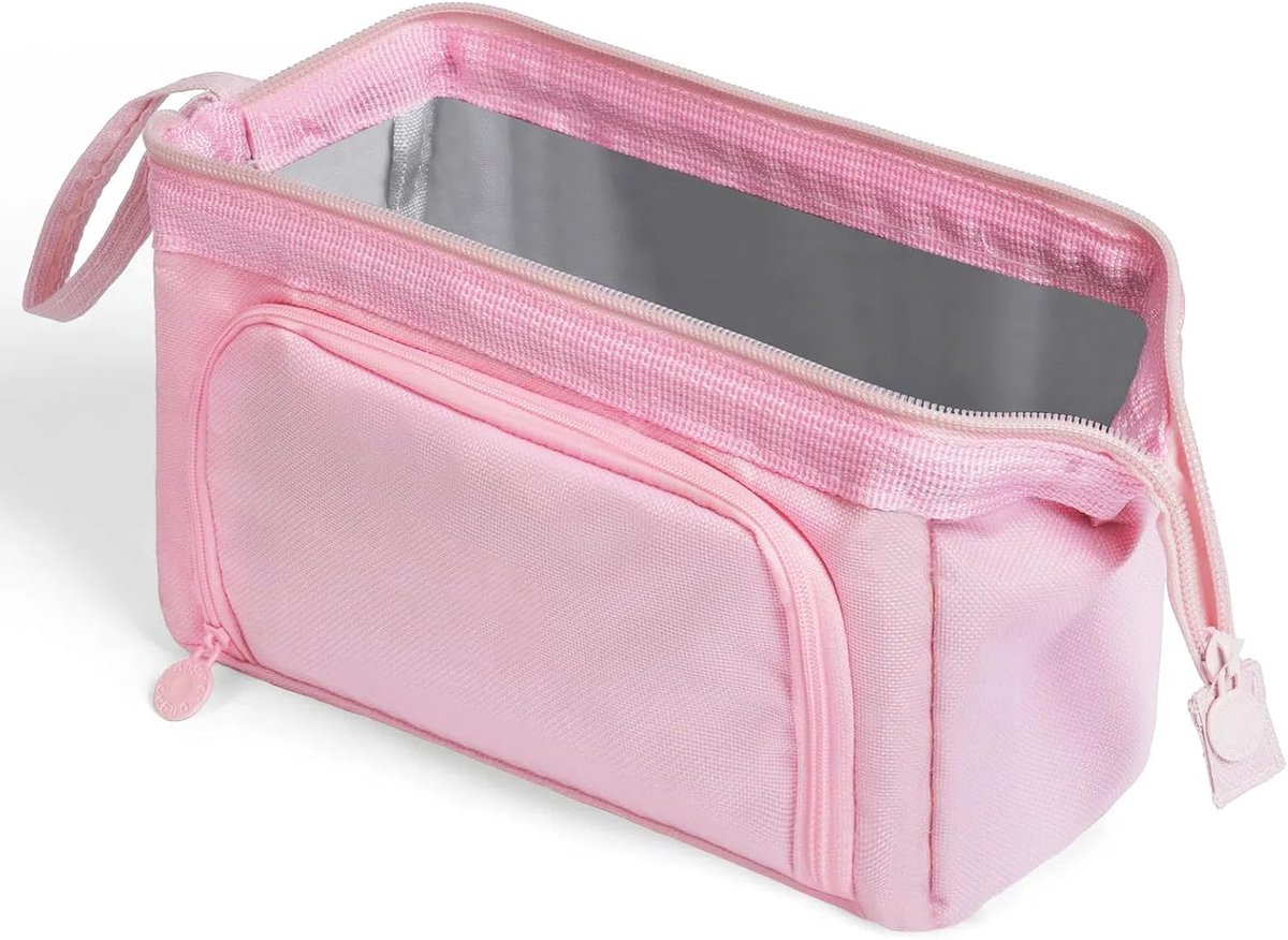 VHV - Grote Capaciteit Etui - 22x9x13 cm - Pennenzak 3 Vakken -Draagbaar Pencil case - Make-up Tas en Organizer - Voor School Examen, Kantoor - Roze