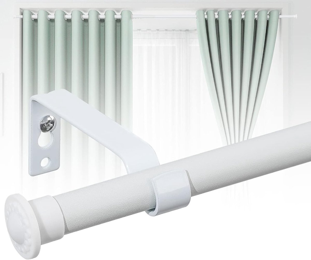Verstelbare Gordijnroede 16 mm Mat Wit 76-116 cm - Wandgemonteerde Roede met Steunen en Eindstukken voor Zware Gordijnen, Zwartout Gordijnen en Buiten Gordijnen