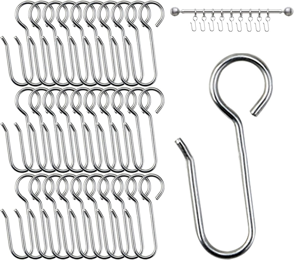 60 Stuks Sterke Gordijnhaken voor Ringen, Metalen Gordijnhaken voor Hangende Gordijnen, Geschikt voor Douchegordijnen en Decoratieve Gordijnen