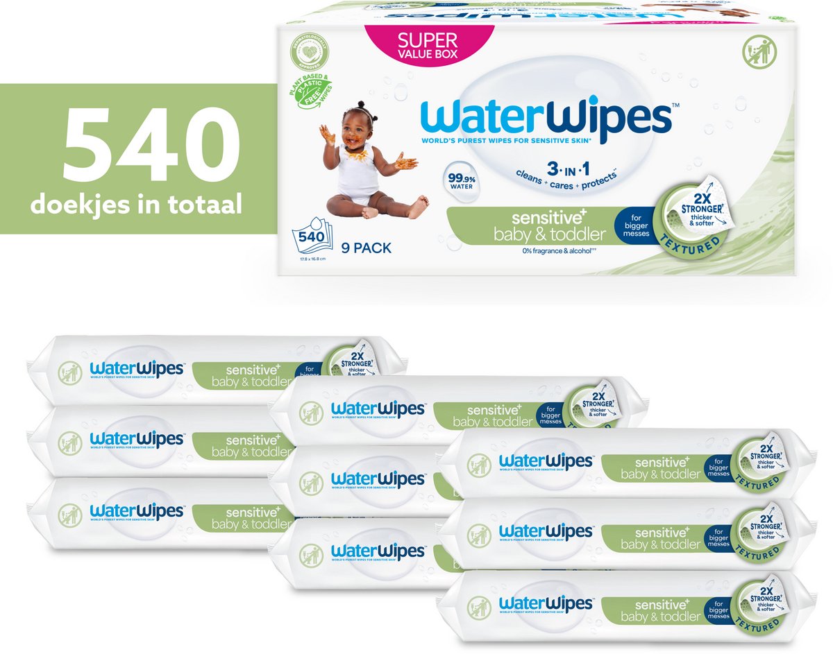 Bol.com WaterWipes Snoetendoekjes - Voor Gezicht & Handen - 99,9% Water - 9 x 60 - 540 Doekjes aanbieding