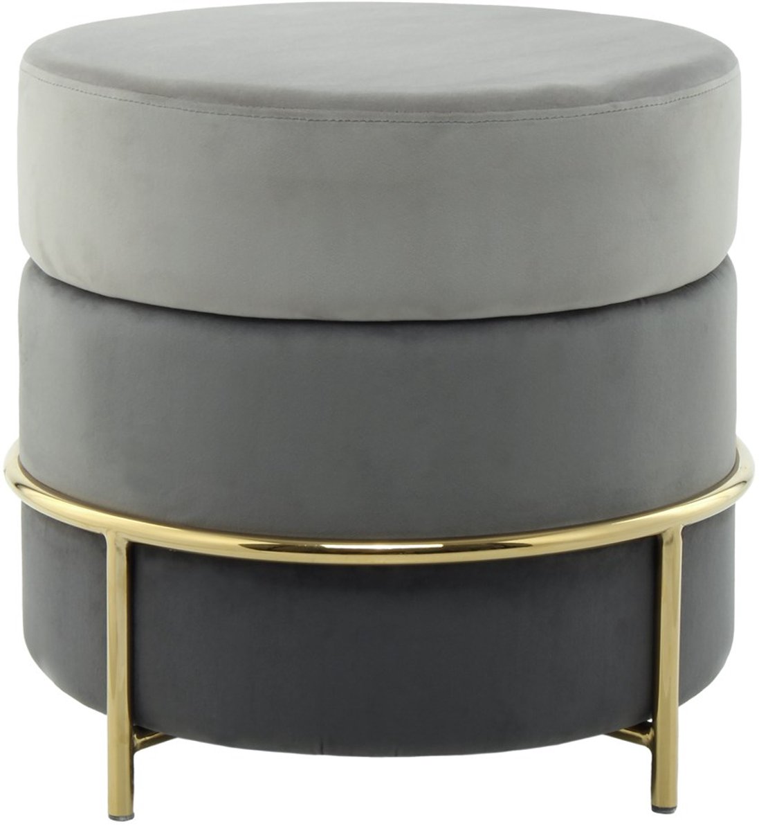 Padiro ronde hocker Ø 48,5 x 46 cm - grijs - fluweel - drie kleurlagen en metalen onderstel